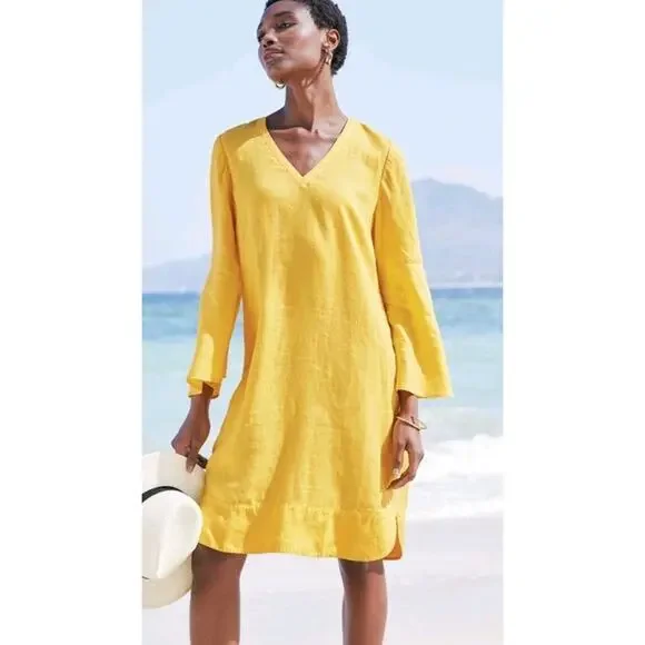 Soft Surroundings Milano Linen Dress Sunstruck Yellow M Relaxed Minimal Coastal - Picture 2 of 8